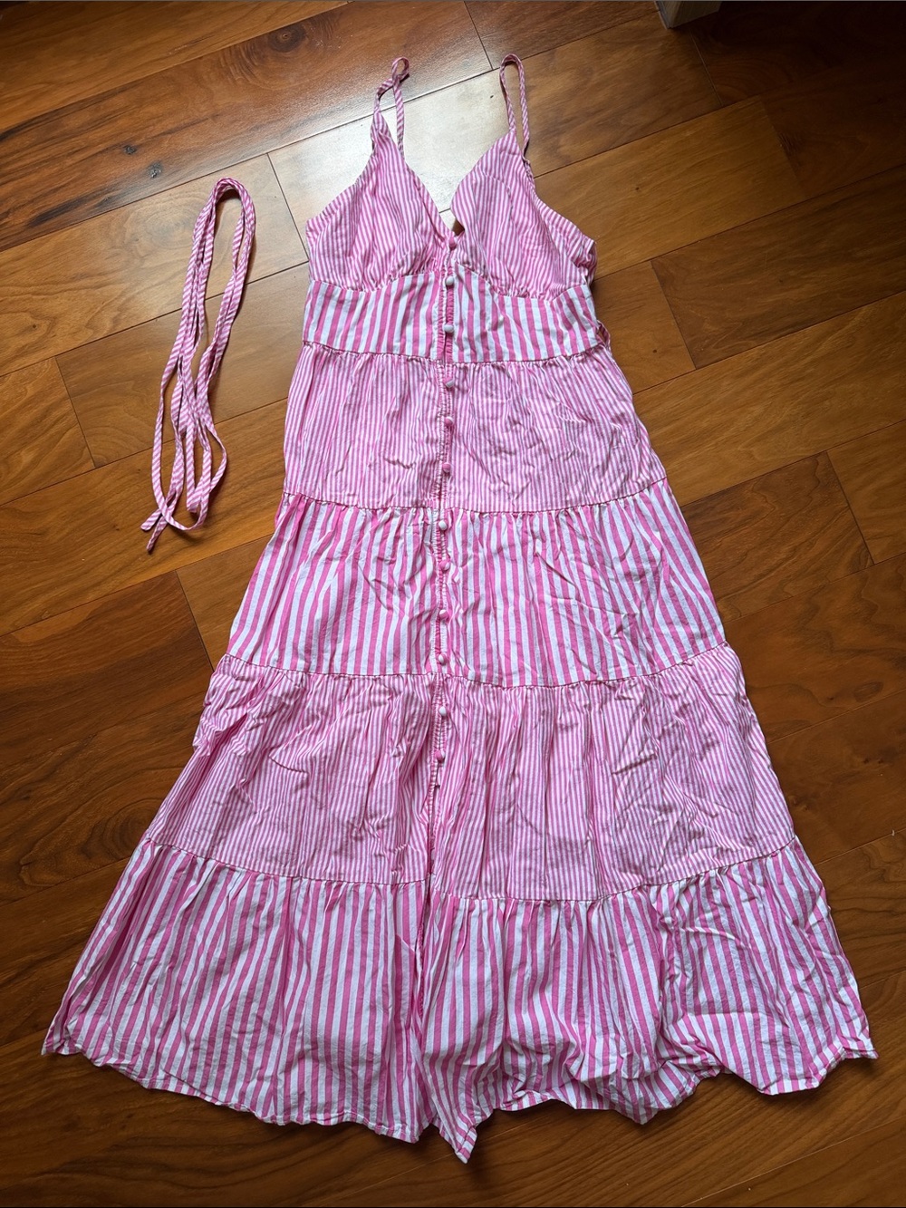 Pink & White Striped Cotton Tee — Small